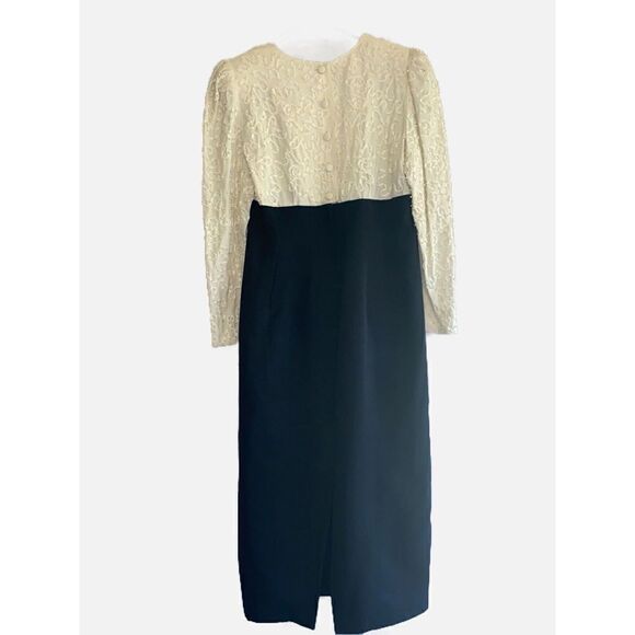 Vnt Sarah Elizabeth Dress Crew Neck Beaded Pearl Button Shoulder Pads 10 Petite - Picture 2 of 16